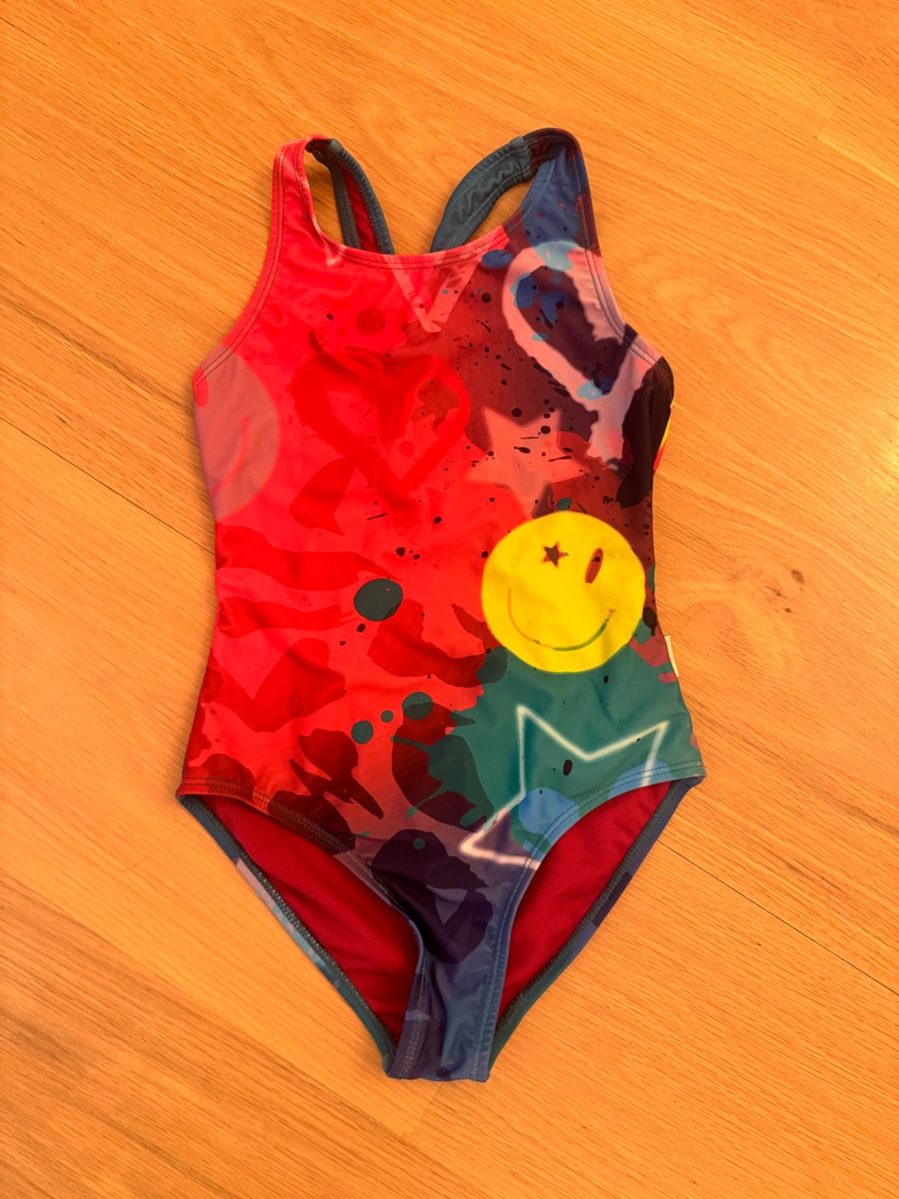 Limeapple Girks  One-Piece Swim Suit in Red with Smiley Graphic size 8